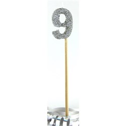 Alpen Candle Long Stick Glitter No. 9 Silver