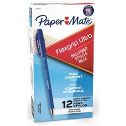 Paper Mate FlexGrip Ultra Ballpoint Pens Fine 0.8mm Blue Box Of 12