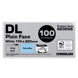Cumberland Plain Envelopes 110 X 220mm Strip Seal White Pack Of 100