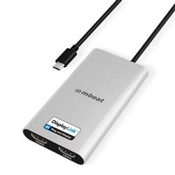 Mbeat DisplayLink USB-C To Dual 4K HDMI Adapter With PD Pass-Through Silver